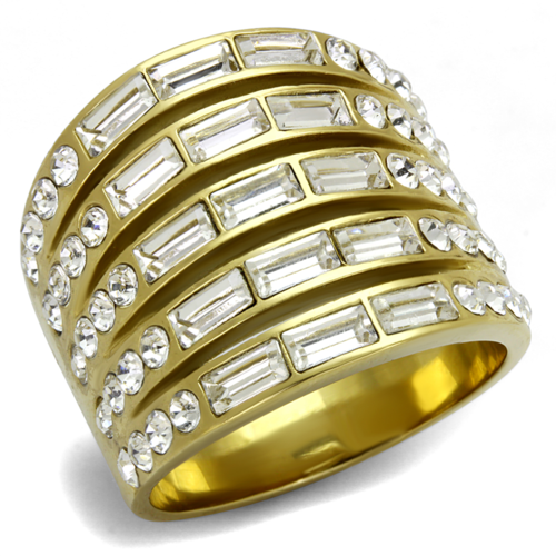 Women IP Gold Stainless Steel Ring with Top Grade Crystal in Clear - S