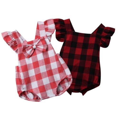 Infant Newborn Baby Girl Sunsuit Bowknot Plaid