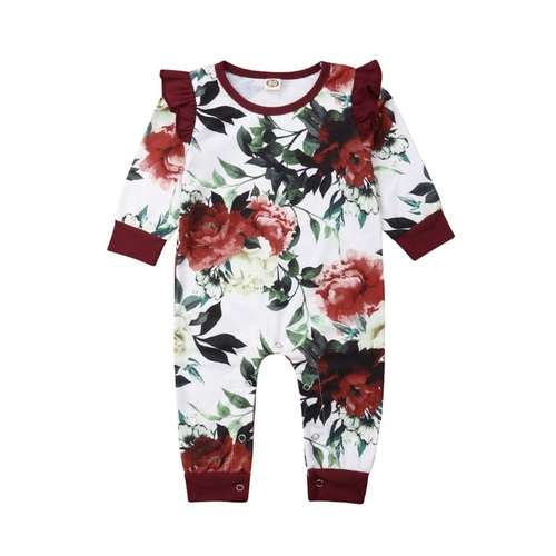 Cute Newborn Baby Girls Flower Romper Cotton