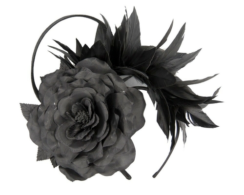 Black flower & feathers fascinator