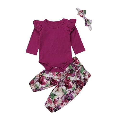 3Pcs Toddler Kids Baby Girls Floral Tops Bodysuit