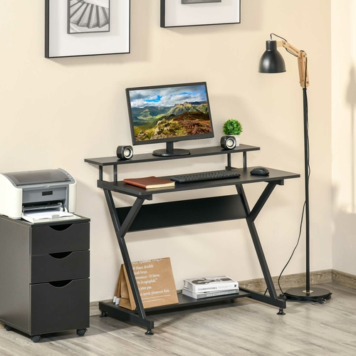 HOMCOM Industrial Computer Desk with Monitor Shelf and Storage, R