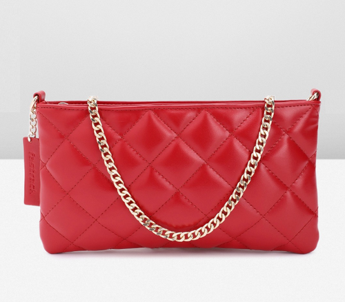 Women Red Textured Quilted Purse Clutch