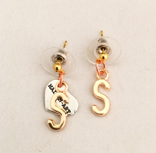 Initial Earrings Stud in 18kt Gold Plated Brass. Initial Earrings for