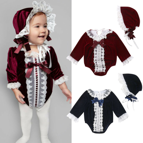 Retro Baby Girl Clothes Princess Sets Velvet 2Pcs