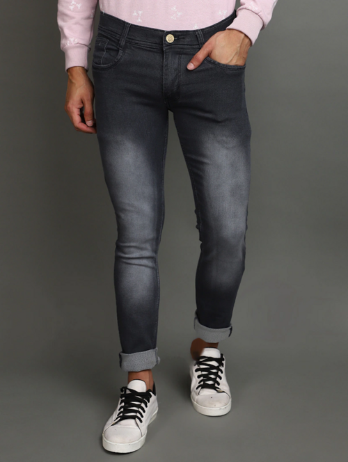 Men Mid Rise Plain Denim Jeans(size38)(ColorGrey)