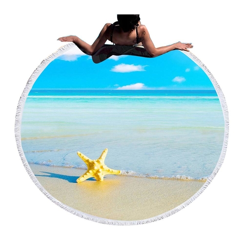 Large Round Beach Towel for Adults Starfish Tassel