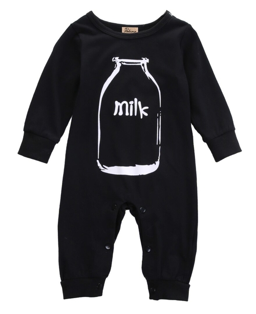 Casual Black Milk Letter Print Cotton Newborn