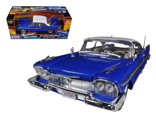 1958 Plymouth Fury Custom Blue with White Top 1/18 Diecast Model Car