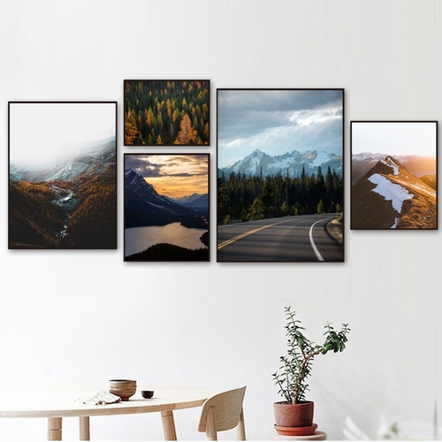 Ice Mountain Road Pine Forest Wall Art Canvas