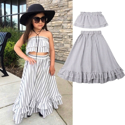 2 7Y Summer Kids Baby Girl Clothes Sets Strapless