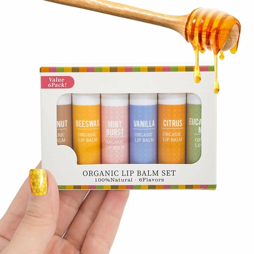 PUREVACY Organic Beeswax Lip Balm. Pack of 6 Moisturizing Chapsticks