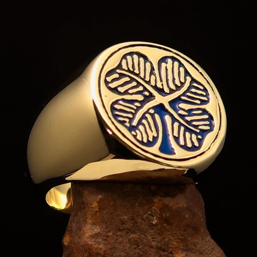 Excellent crafted Men's Signet Ring Four leaved Clover Blue - Solid