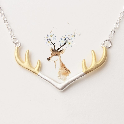 Silver Reindeer Horn Necklace