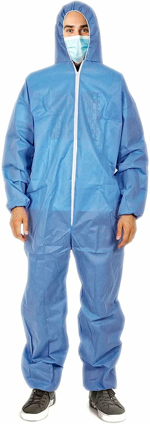 Disposable Coveralls Large, Blue Disposable Suits with Hood, Zipper,