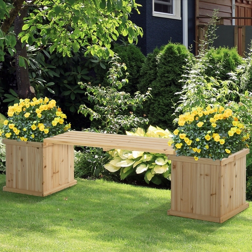 Outsunny Wooden Garden Planter & Bench Combination Garden Raised Bed