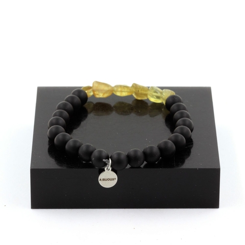 Yellow Apatite from Madagascar + Matte Black Onyx Bracelet 8 mm Beads.