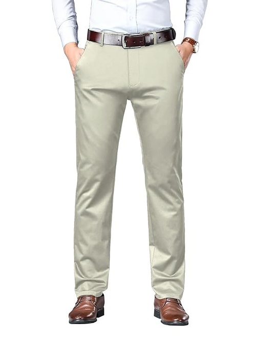 Men's Solid Trousers Light Business Style Slightly Stretch Straight