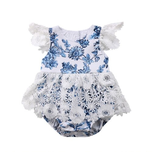 Newborn Baby Girls Sleeveless Bodysuit Lace Floral