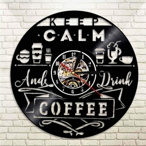 KEEP CALM AND DRINK COFFEE ORNAMENT WALL DECOR VINYL RECORD WALL CLOCK