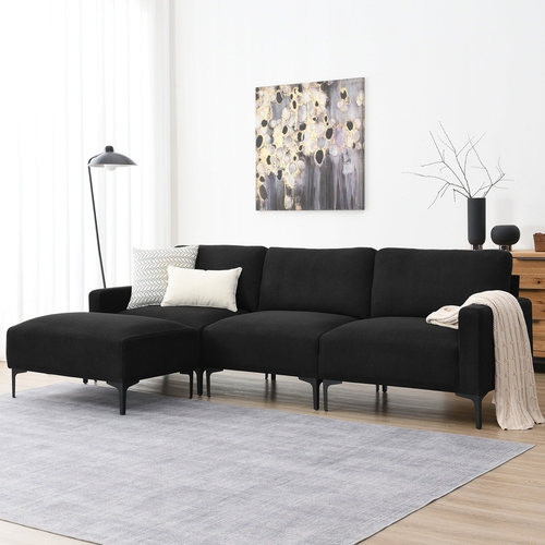 103.5*59" Modern L-shaped Sectional Sofa, 4-seat Velvet Fabric Couch