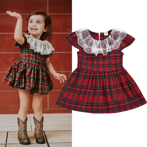 Pudcoco Xams Red Plaid Print Toddler Kid Baby Girl