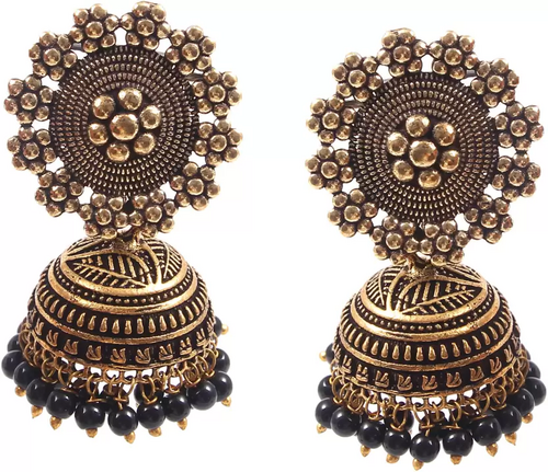 Bollywood Fashion Gold Tone Black color designer Brass Jhumki Earring