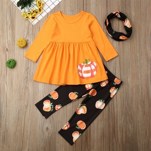 Pudcoco Autumn Child Kids Girl Pumpkin Print Long