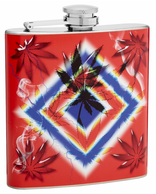 6oz Psychedelic Pot Leaf Hip Flask