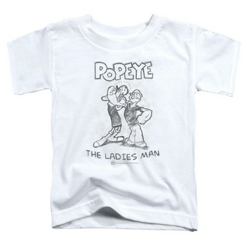 Trevco Popeye-Ladies Man Short Sleeve Toddler Tee, White - Medium 