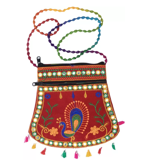 Red Peacock Design Women Sling Bag