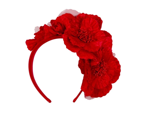 Bright Red Flower Fascinator Headband