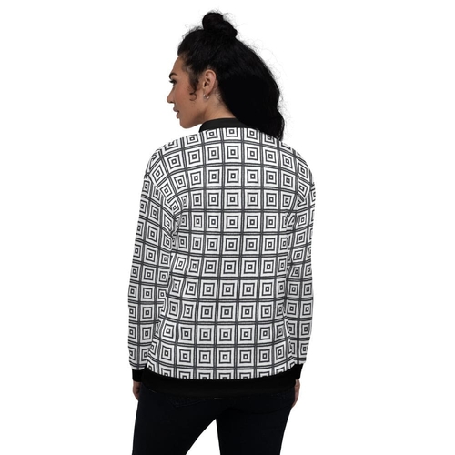 Womens Bomber Jacket / Black and White Argyle Squares