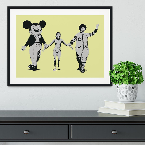 Banksy Mickey and Ronald Yellow Framed Print