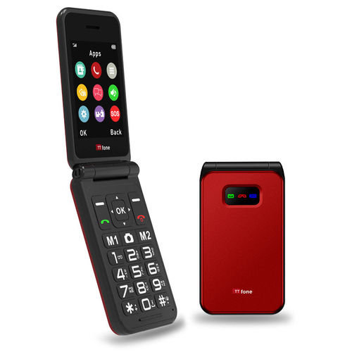 TTfone Red TT760 Flip 4G Mobile with Mains Charger, Vodafone SIM