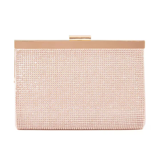Women Embellished Clutch with Chain Strap-ROSE GOLD