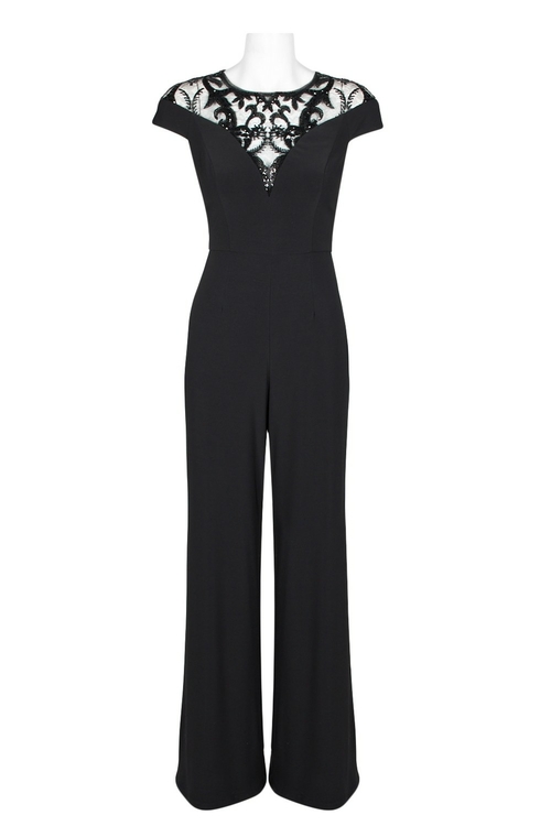 Adrianna Papell Embellished Crew Neck Illusion Cap Sleeve Zipper Back