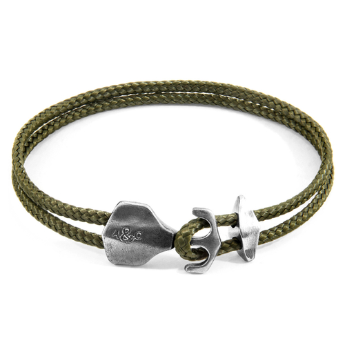 Khaki Green Delta Anchor Silver and Rope Bracelet