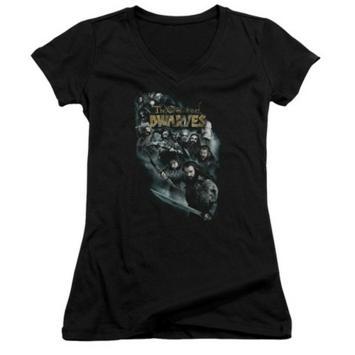 Trevco The Hobbit-Company Of Dwarves Junior V-Neck Tee- Black - Large