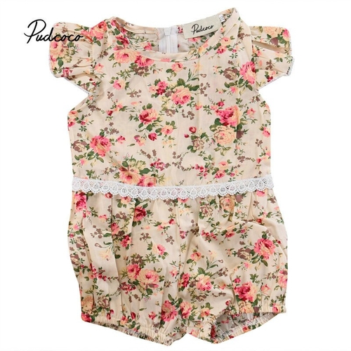 Pudcoco Cotton Blend Girls Red Floral Lace Romper