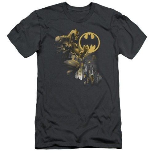 Trevco Batman-Bat Signal - Short Sleeve Adult 30-1 Tee - Charcoal- Med