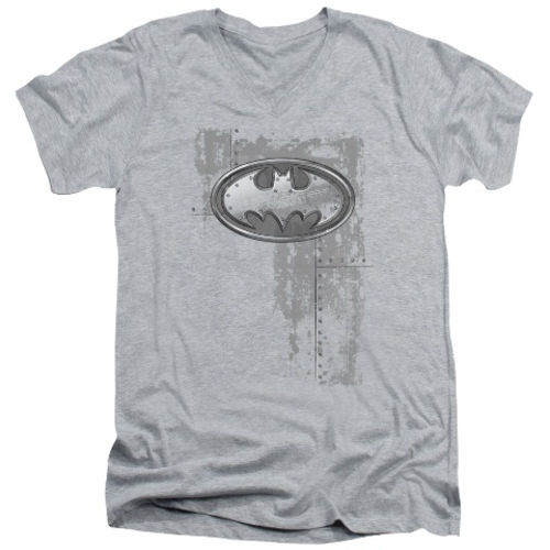 Trevco Batman-Rivited Metal Logo - Short Sleeve Adult 30-1 Tee - Heath