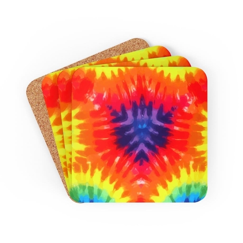 Corkwood Coaster 4 Piece Set - Rainbow Tie Dye Style Coasters