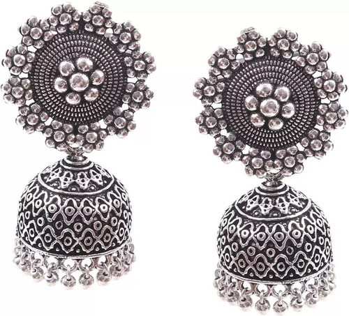 Bollywood German Silver Oxidised Designer Jhumka jhumki earrings women
