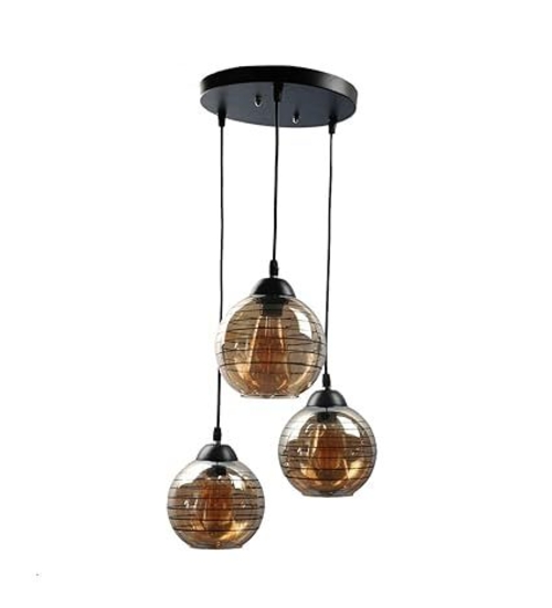 8875 Metal 3 Light Cluster Round Hanging Light (Black )