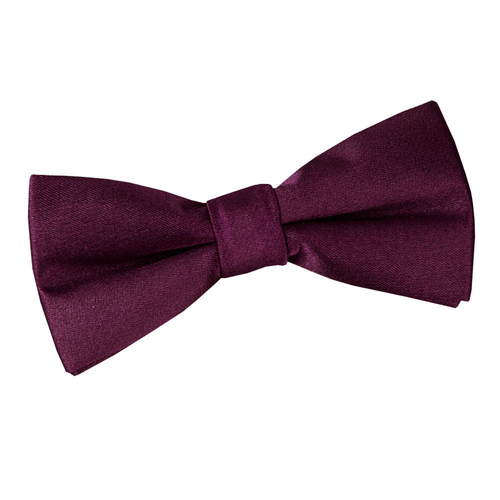 Plain Satin Pre-Tied Bow Tie - Boys - Plum