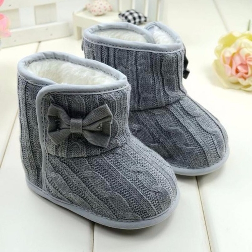 Baby Winter Shoes Solid Knitting Bowknot Boots
