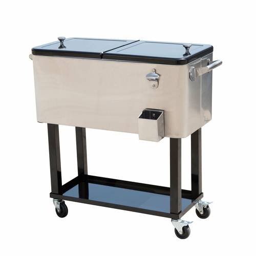 Outsunny 80qt Patio Portable Rolling Cooler Cart Ice Beer Chest