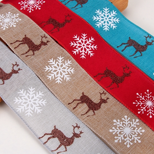 2M Linen Christmas Grosgrain Elk Snowflake Ribbons