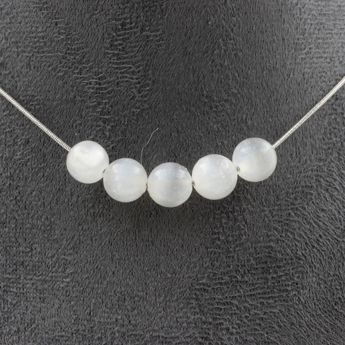 Selenite from Morocco 8 mm 5 beads necklace. 